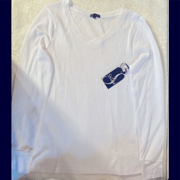 🛍Wonen’s V Neck Long Sleeve, Color: White - Picture 1 of 9